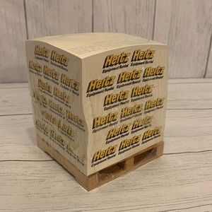 Hertz paper note cube on wooden pallet.